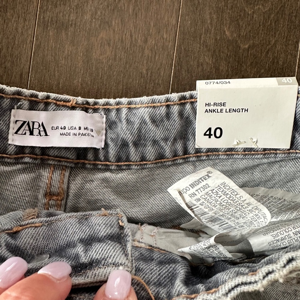 NWT Zara High Rise Straight Ankle Length Jeans Raw Hem Light Gray Wash 8 - Picture 2 of 10